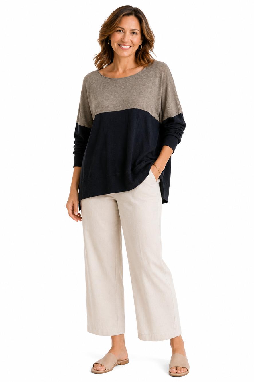 Vince 100% Cotton Dolman Sleeve Brown Black Thin Pullover Oversized Sweater sz M